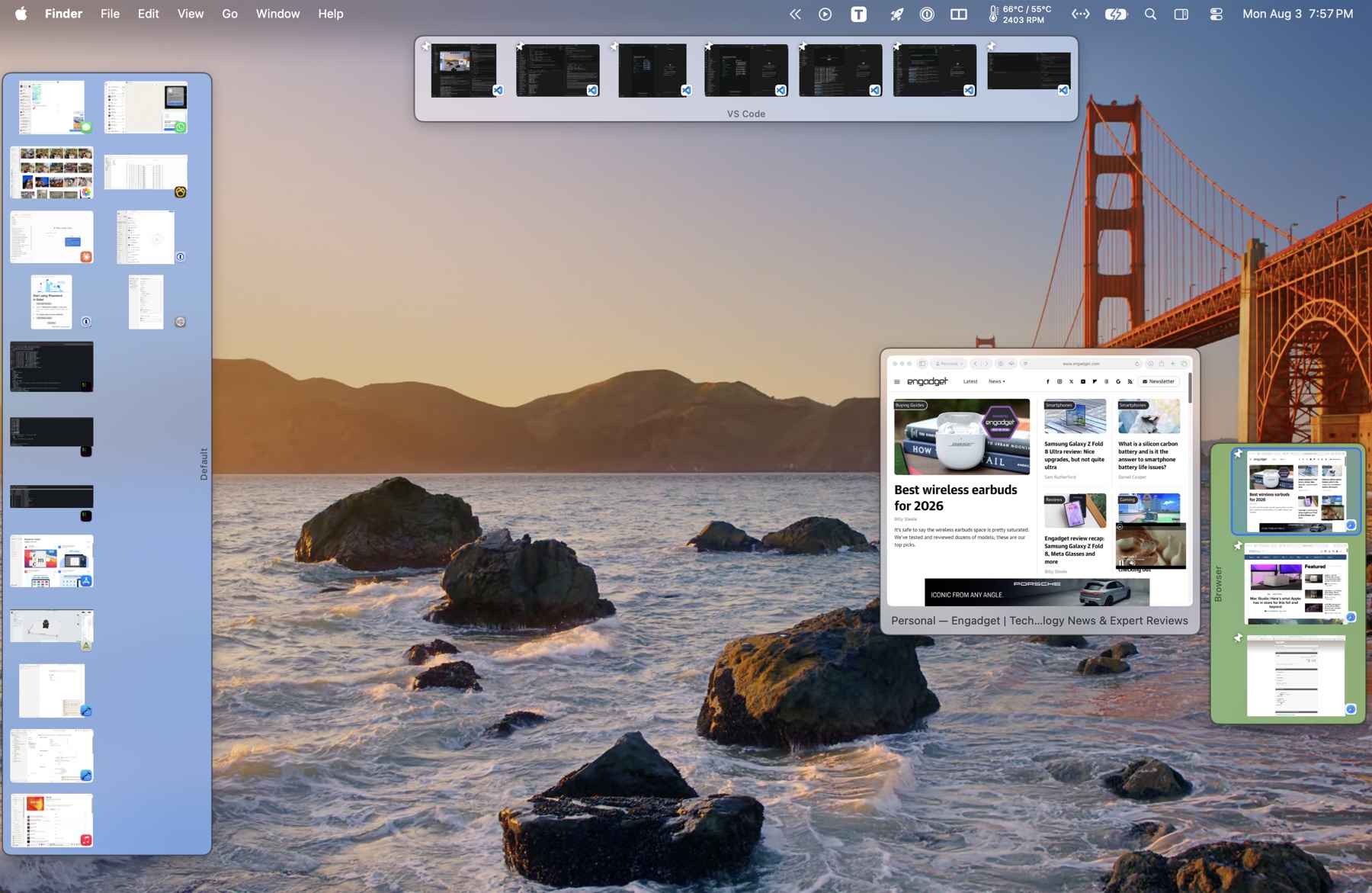 A large preview of a Safari window open beside a strip, with its tab ringed